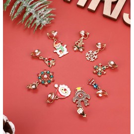 FIBO STEEL 9Pairs Clip On Christmas Dangle Earrings for Women Santa claus tree snowman snowflake No Piercing Clip-on Drop Earrings Set with Bells Style