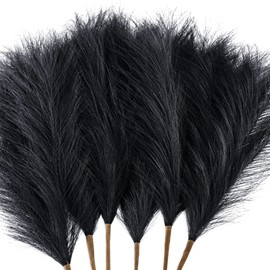 Tender Epoch 6 PCS Faux Pampas Grass Arrangement - 18"/45cm Artificial Fluffy Pompous Grass Stems for Boho Chic Home and Wedding Decor (Black)