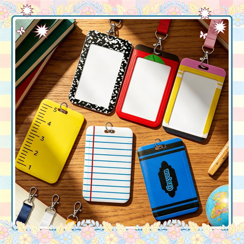 6 Pack Teacher ID Badge Holder with Lanyard, Cute Retractable