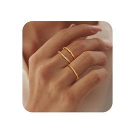 OOOPEL 3 Pcs Gold Rings for Women, 14K Gold Plated Stackable Rings for Women Non Tarnish Dainty 2mm Thin Gold Ring Set Twisted Rings Cubic Zirconia Thumb Rings for Women Bague Femme Or