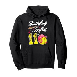 11th Softball Birthday Eleven Year Old Softball Player Pullover Hoodie