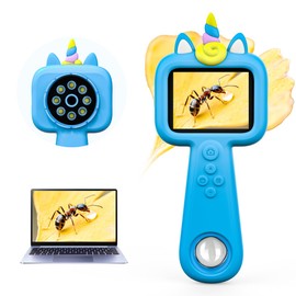 600X Handheld Microscope for Kids, 2.4'' Rechargeable Mini Pocket Digital Microscope Outdoor Toys, Portable Microscopes for Kids 4-8 8-12, Christmas Birthday Gifts for Boys Girls (Blue)