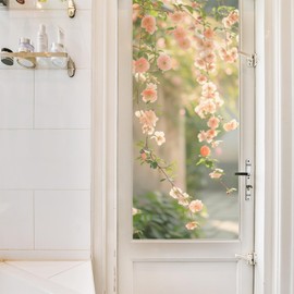 HFhyxin Frosted Glass Window Film,One Way Privacy Window Film, Flowers Window Clings Non-Adhesive Reusable Decorative for Room17.7" x 39.4"