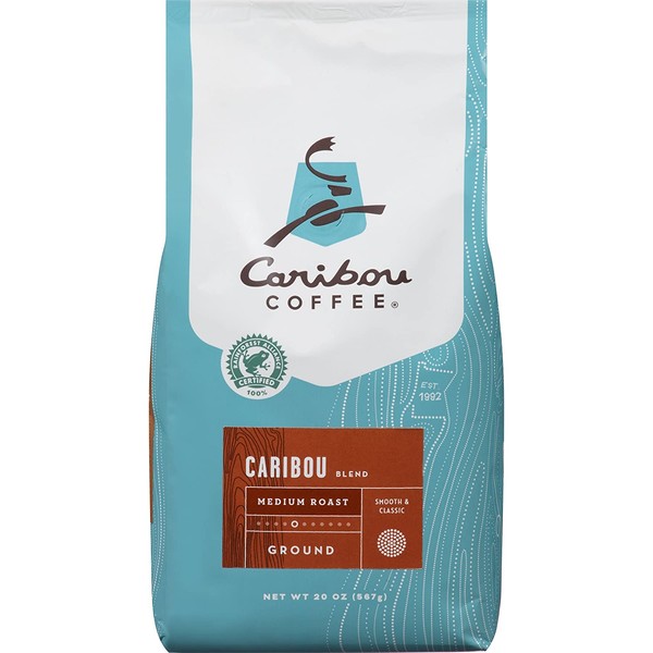 Caribou Coffee Caribou Blend, Medium Roast Ground Coffee, 20 Ounce Bag, Rainforest Alliance Certified