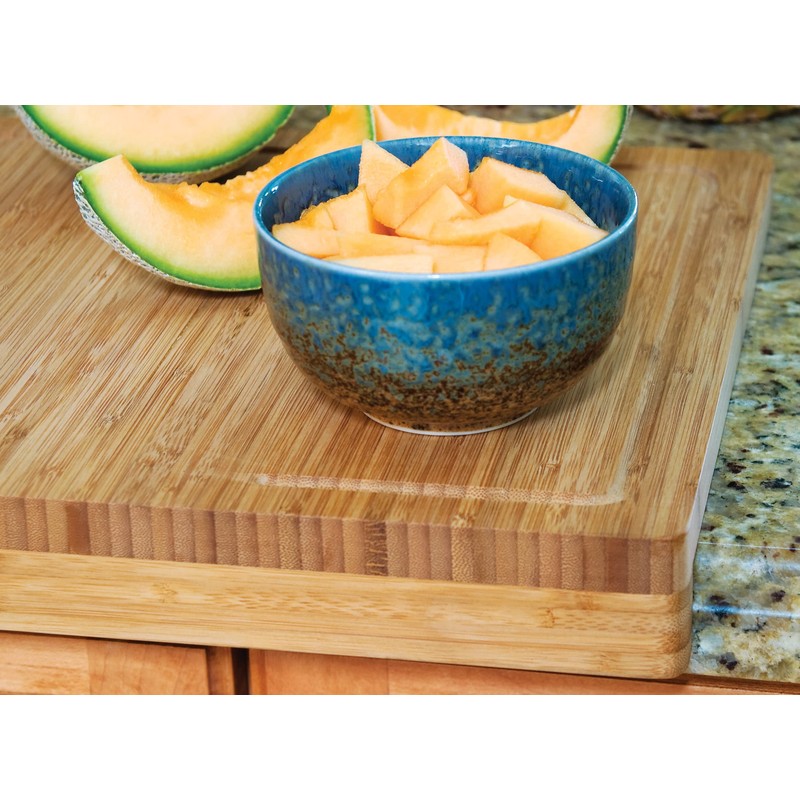 Lipper International Bamboo Wood Over-the-Counter-Edge Kitchen Cutting and Serving Board,