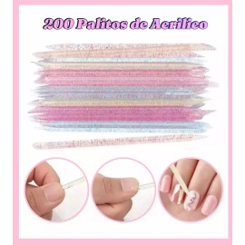 Noved 200 Piezas Palitos De Naranjo Glitter Para Uñas Cutículas
