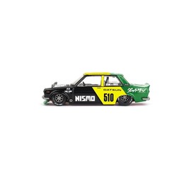 True Scale Miniatures Model Car Compatible with Datsun Street 510 Racing V2 – Black, Yellow and Green Nismo 1/64 Diecast Model Car Kaido House KHMG131
