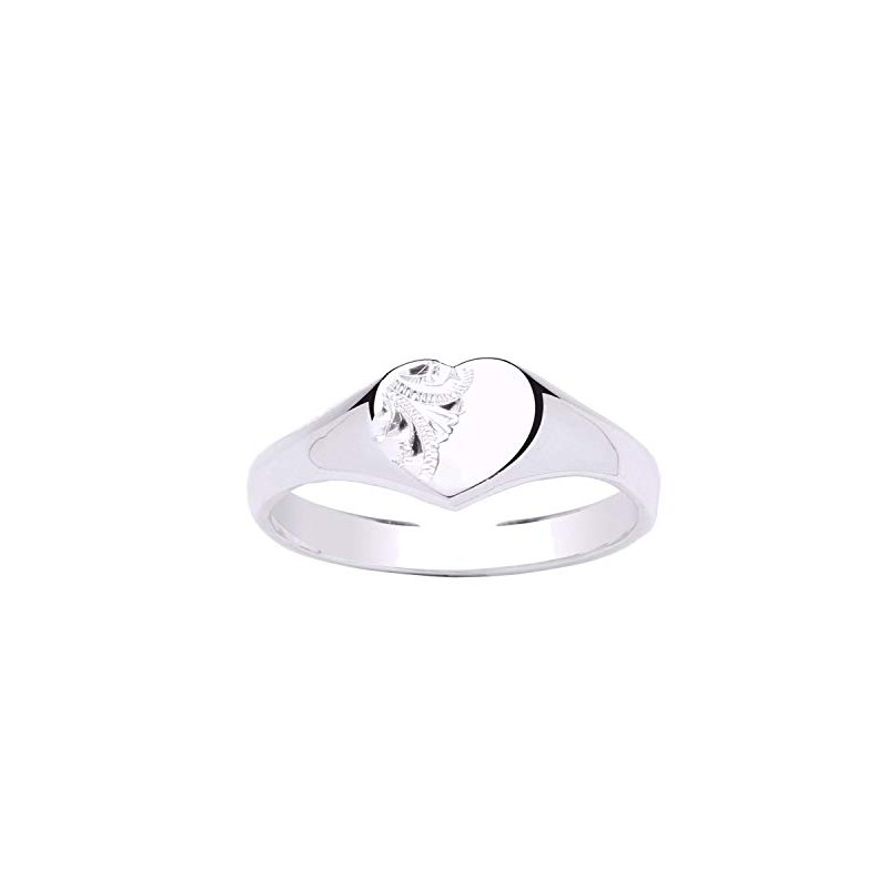 WOMENS Heavyweight Half-Engraved Pattern HEART Signet Ring - Engravable -