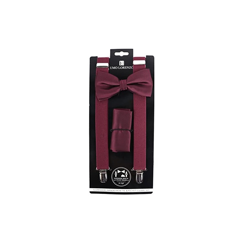 Bowties.jp scb00037 Bowtie & Pocket Square & Suspenders Set, Burgundy,