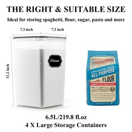 Airtight Food Storage Containers - Wildone BPA Free Cereal & Dry Food Storage Containers Set of 4 [6.5L/ 5.9QT] for Sugar, Flour, Snack, Baking Supplies, with 20 Chalkboard Labels & 1 Marker