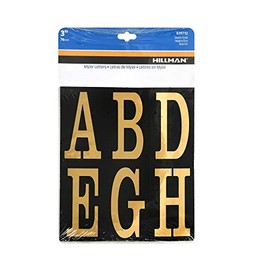 Hillman 839712 Square Cut Letters 48 Pieces Self Adhesive Sign Kit, Black and Gold Mylar, 3 inches Characters 1-Sign Kit