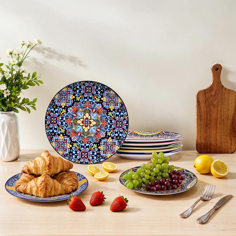 Romatlink 8.5 Inch Ceramic Dinner Plates Set of 6, Bohemian