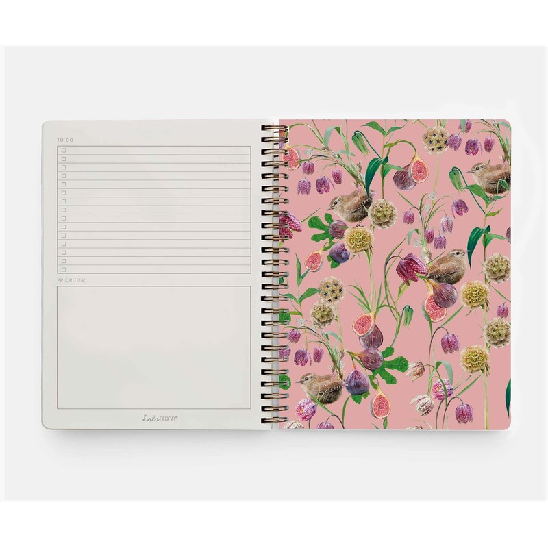 Lola Design - Large Spiral Notebook Organiser, Pink Wren Pattern