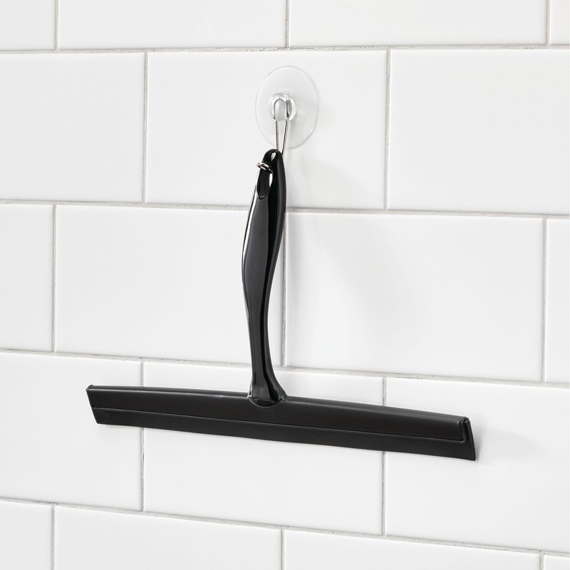 iDesign Bathroom Shower Squeegee with Wall Hook - Black/Clear