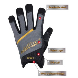 HANDLANDY Men's Work Gloves with Touch Screen Fingertips, Breathable and Flexible, Mechanic, Craftsman, Outdoor, Yard Glove (Small, Grey)