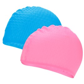 M METERXITY 2-Pack Silicone Teardrop Swim Cap, 7.5" Opening 7.1" H Durable Swimming Hat Unisex Non-Slip Waterproof Swimming Caps for Pool Training/Triathlon [Lake Blue and Pink]