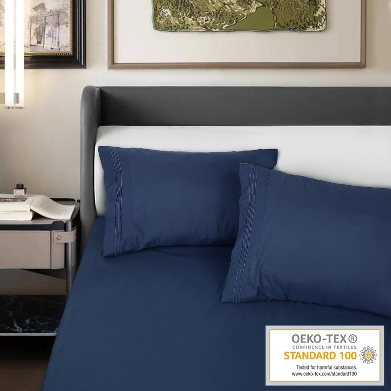 Lirex Pillow Cases (2 Pack), 1800 Thread Count Embroidered Queen