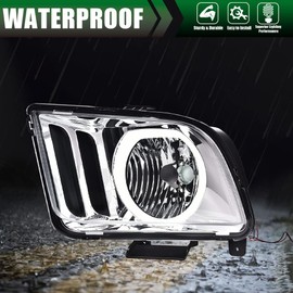 G-PLUS LED DRL headlights, Compatible with 2005 2006 2007 2008 2009 Ford Mustang bumper Headlamp, Clear lens Chrome Housing Amber Reflector