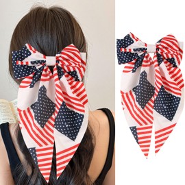 LLAOIMB 4th of July American Flag Hair Bows for Women, Independence Day Hair Accessories Big Ribbon Bow Hair Clips Long Tail Metal Clips Patriotic Hair Barrettes for Party Costume Styling Decorations