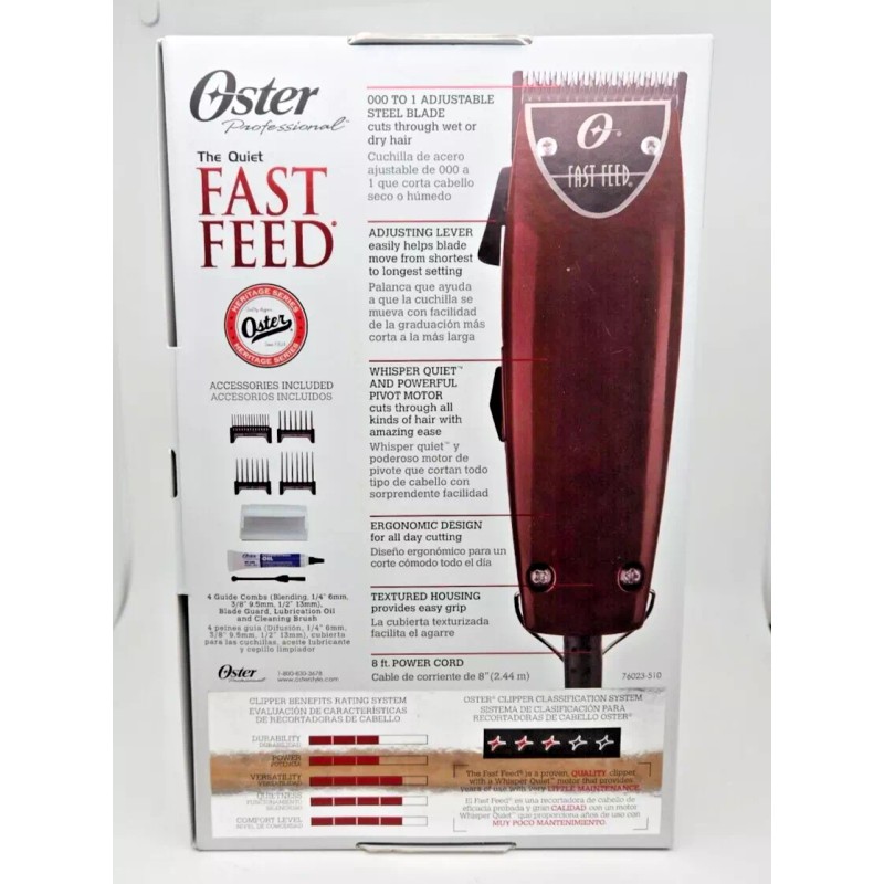 Oster Fast Feed Professional Clipper Adjustable Pivot Motor + 4