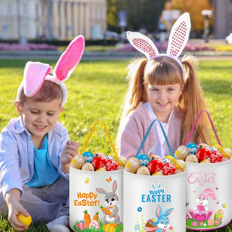 Capoda 6 Pcs Easter Bunny Basket Bags Canvas Rabbit Easter