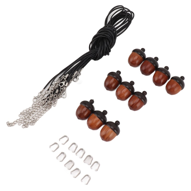 10PCS Wooden Nut Acorn Pendant Necklace Acorn Box Clasp Nylon
