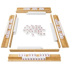 Set of 4 Mahjong Racks with Pushers, Bamboo Wood All-in-One Tile Racks with Built-in Push Rods for American Mahjong Games, Portable American Mahjong Accessories