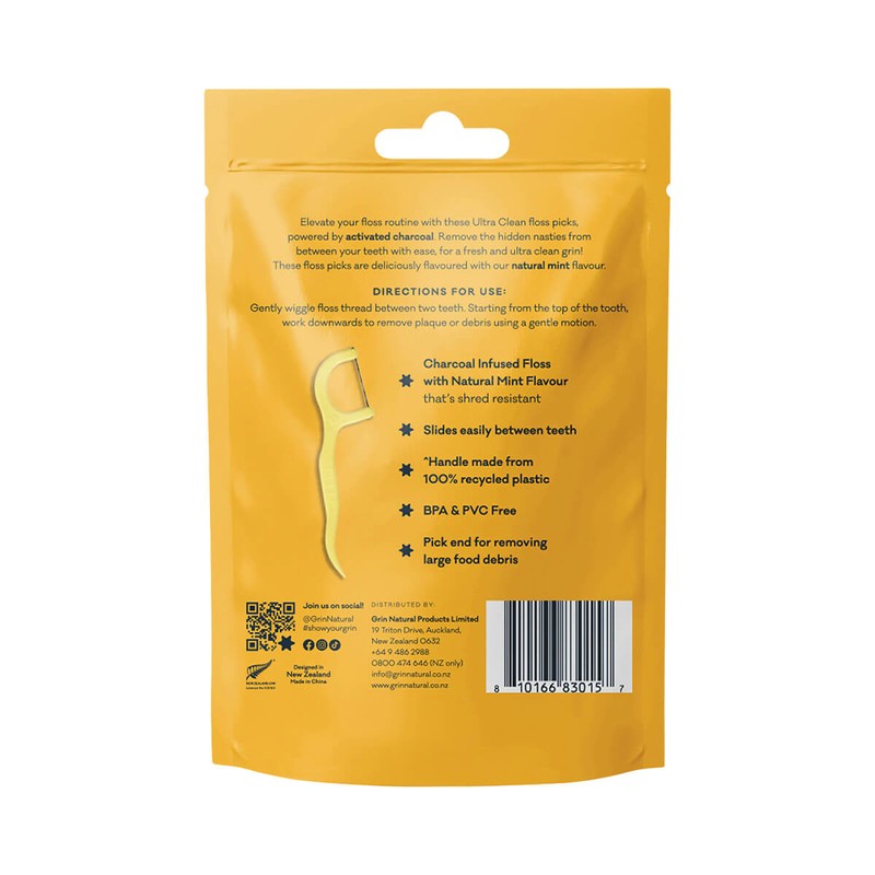 Grin Ultra Clean Charcoal Infused Floss Picks, 80 Picks
