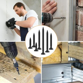 BOUMVID Drywall Screws M3.5 x 25 mm, Pack of 200 Drywall Screws Black Coarse Thread Wood Drywall Screws, Plasterboard Drywall Screws, Plasterboard Screw Drywall Screws