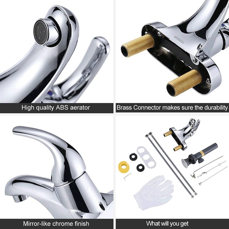 WOWOW Bathroom Faucet 1 Handle Low Arc Single Handle 4