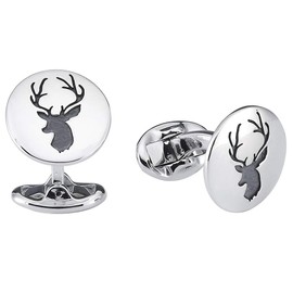 Vinani Design Cufflinks Deer Symbol Round Blackened Shiny 925 Sterling Silver Men's Suit Shirt 2MAH, Sterling Silver