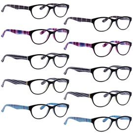 Gr8Sight 10 Pack of Women's Reading Glasses with Patterned Temples Funky Readers +1.0