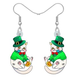 HUAGEO St. Patrick's Day Acrylic Cute Cat Earrings Green Costume Hat Kitten Jewellery Dangle For Women Charms Gifts Accessories (White)
