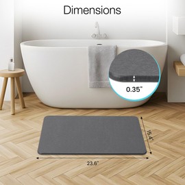 Greenturf Diatomite Stone Bath Mat, Premium Natural Diatomaceous Earth Shower Mats for Bathroom Floor, Non-Slip with Quick Drying Super Absorbent, Easy to Clean (23.6''x 15.4" Dark Grey)