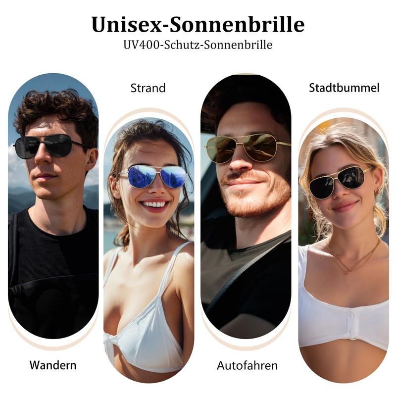 J.Fée Men's Polarised Sunglasses, Mirrored Sunglasses, Lightweight Double Bridges, Aviator