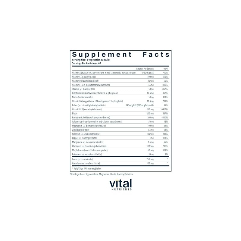 Vital Nutrients Multi-Nutrients (No Iron or Iodine) - Comprehensive Vegetarian