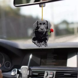 Unbranded Black Lab with a Rose Acrylic Hanging Ornament