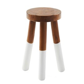 JOLLYMER Teak 11.8" Round Dip Dyed Teak Stool | Wood Accent Side Table | Wood Plant Stand (24" Tall White)