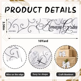 Christmas Ribbons for Crafting, Holy Religion Wired Edge Ribbon White Burlap Ribbon Bow Easter Cross Wired Ribbons for Christmas Decorations Sewing DIY Crafts Supplies