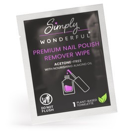 Simply Wonderful Lint Free Nail Polish Remover Wipes, Acetone-Free, Enriched with Nourishing Almond Oil, Plant-Based Nail Polish Remover Pads, 100 Individually Wrapped Nail Polish Wipes