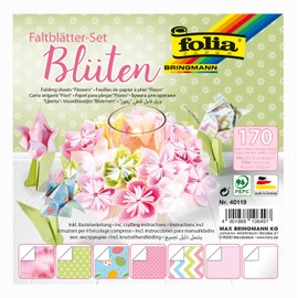 folia 40119 – Folding Sheets Set Flowers in 2 Sizes, 50 Sheets in Format 15 x 15 cm + 120 Sheets in Format 7.5 x 7.5 cm, Assorted in 7 Designs, for Beautiful Folding Figures, Flowers and Butterflies