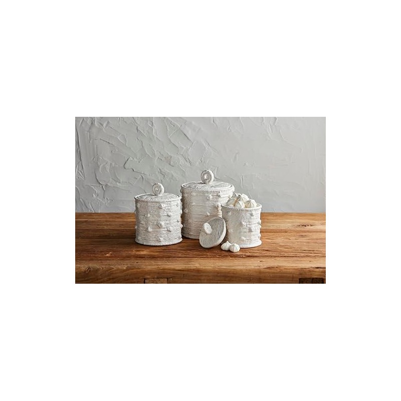 Mud Pie Woven Ceramic Canister Set; Small 5 3/4" x