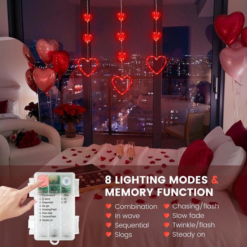 Briteglotec Hanging Window Lights, Red Heart Shape