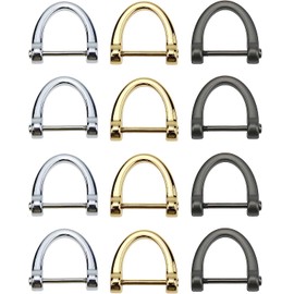 12 Pack D-Rings, Horseshoe Shape D Ring, U Shape D Rings, Screw in Shackle Semicircle D Ring, with Small Screwdriver for DIY Leather Craft Accessories, Silver Black and Gold (1x1 inches)