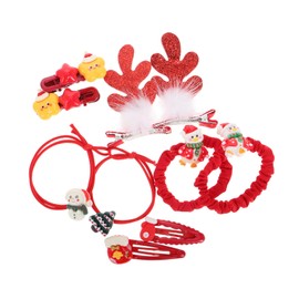 FOMIYES 10pcs Christmas Hair Ties Set Cute Reindeer Antler and Santa Claus Barrettes Elastic Ponytail Holders for Holiday Parties Non- Snowman and Tree Hair Accessories