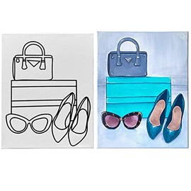 Indigo Art Studio Pre Drawn Canvas Painting for Adults Kids Couples | Stretched & Stenciled | Art Activity | Bags and Heels | DIY Birthday Gift & Adult Sip and Paint With Twist Party (8x10 Inches)