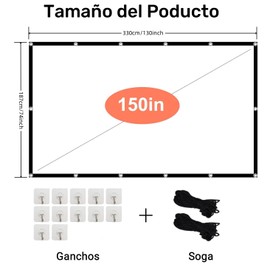 CHUCI-visualización de proyector de 150 Pulgadas, 16:9 HD Pantalla de Proyector Portátil,Plegable portátil, para Exteriores, Interior y Cine en casa(Gancho y Cuerda incluidos)