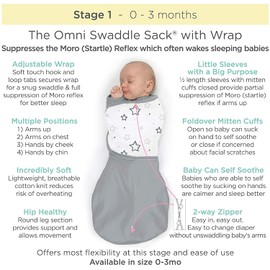Amazing Baby Omni Swaddle Sack for Newborn - Transitional With Wrap & Arms Up Sleeves & Mitten Cuffs - Easy Transition Sleep Sack, Watercolor Little Roses, Small, 0-3 Months