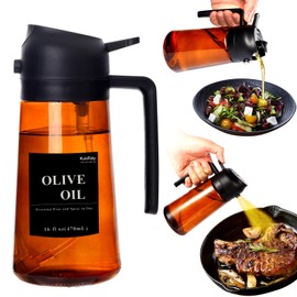 KaloTidy 16oz Olive Oil Dispenser for Kitchen, 2 in 1 Olive Oil Dispenser and Oil Sprayer, Oil Sprayer for Cooking, Brown Lightproof Oil Dispenser with stickers (Brown Bottle with Black Cap)