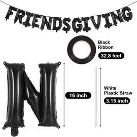Friendsgiving Party Decorations,16 inch Friendsgiving Balloons Banner Decorations,Tall Thanksgiving Balloons Banner Thanksgiving Friends Party Backdrop (Black)